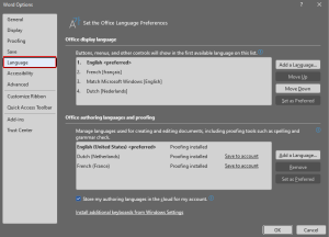 Set the Language Preference window